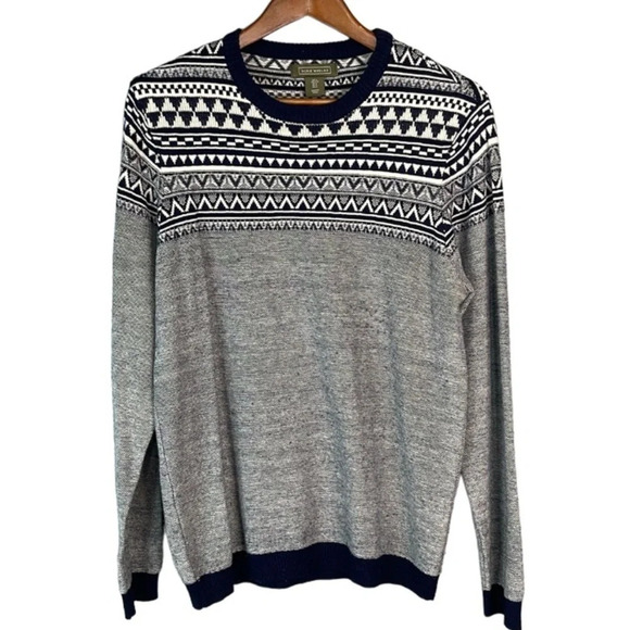 RORIE WHELAN Fair Isle Navy Blue Nordic Pattern Knit Sweater Coastal Grandpa L - Picture 2 of 10